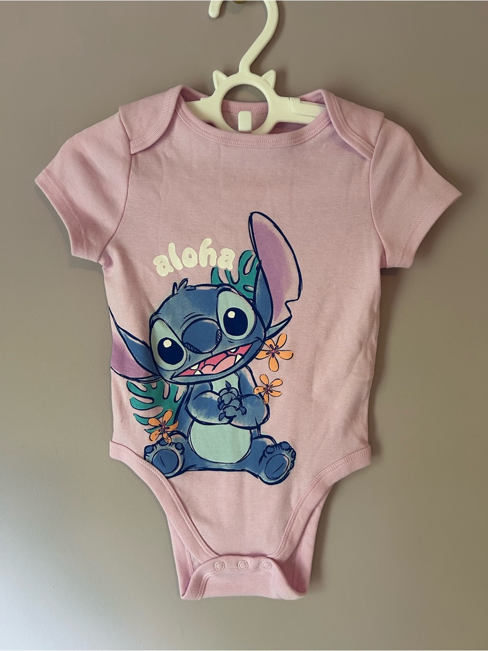 Disney Pink Baby Bodysuit with Stitch 'Aloha' Graphic